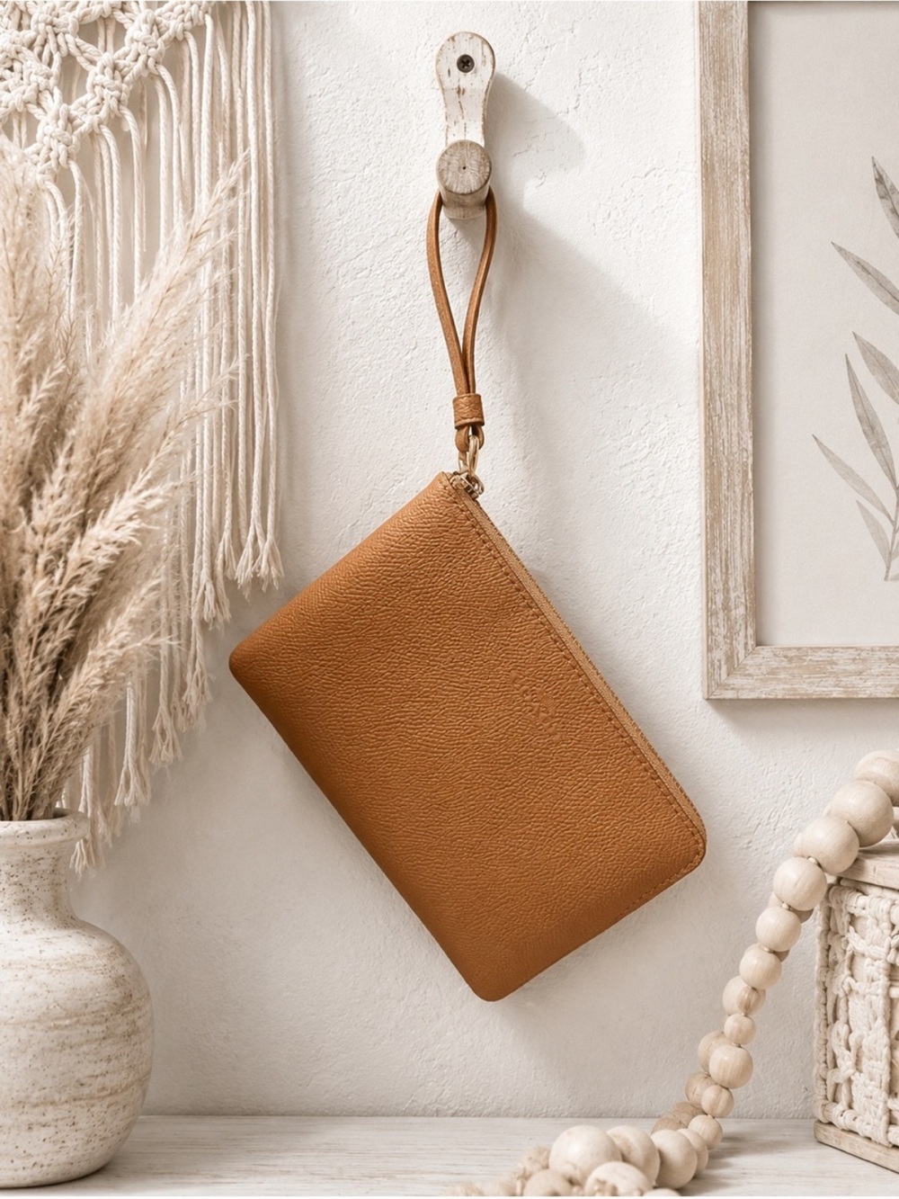 Coach Classic Leather Wristlet Clutch - Tan